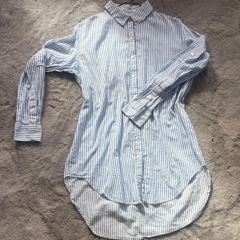 Zara Blue and White Striped Button Down Shirt
